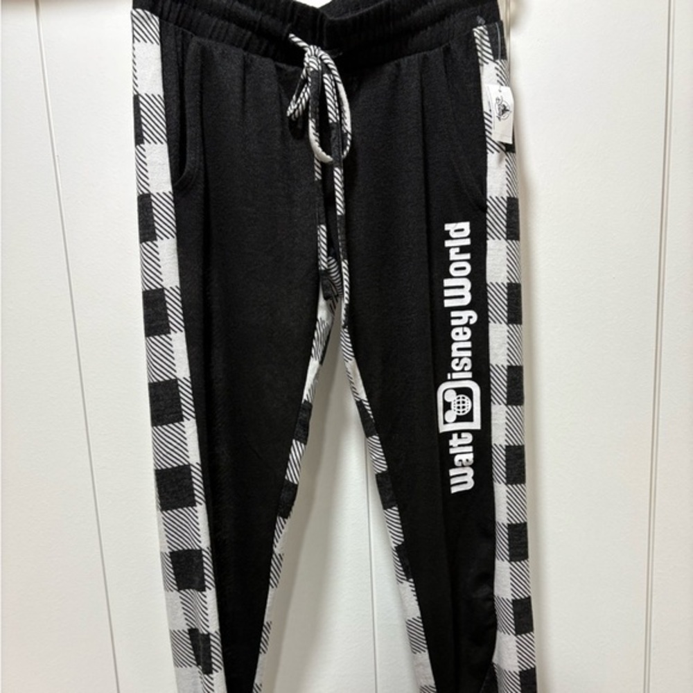 Walt Disney World Black and White Plaid Joggers for Women Size Small New !